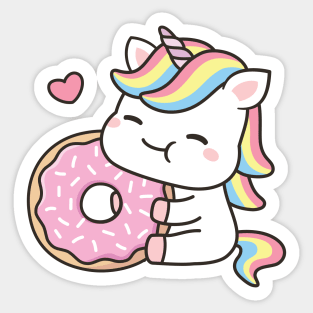 Cute Little Unicorn Loves Doughnut Sticker